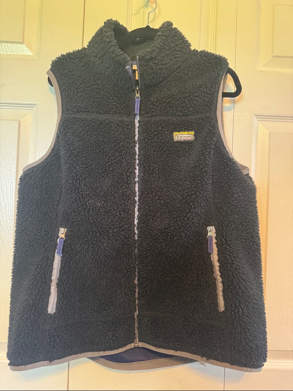 L.L. Bean Black Sherpa Fleece Vest with Contrast Zippers